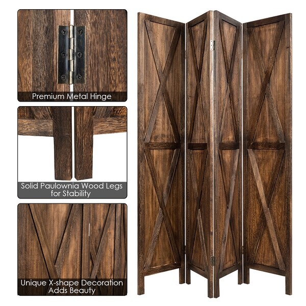Gymax 5.6Ft Folding 4-Panel Wood Room Divider Privacy Screen Home - See Details