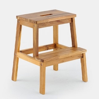 2 Step Acacia Wood Stool - N/A - 16.9"D x 15.4"W x 19.6"H