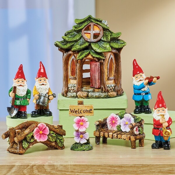 Hand-Painted 8-Piece Mini Garden Gnome Figurines Decor Set - 14.580 x 7.500 x 2.250
