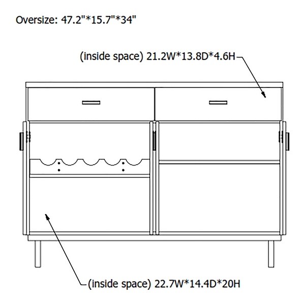 DH BASIC Modern Black 47" Sideboard Buffet by Denhour