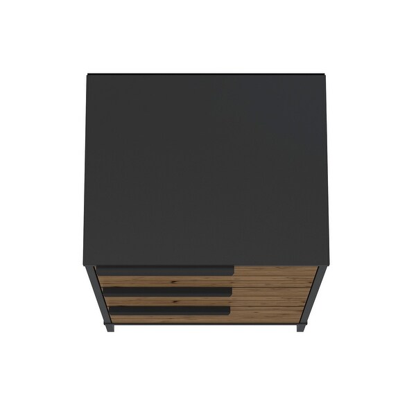 Wood and Metal Office Accent Storage Cabinet with 3 Drawers, Black and Brown