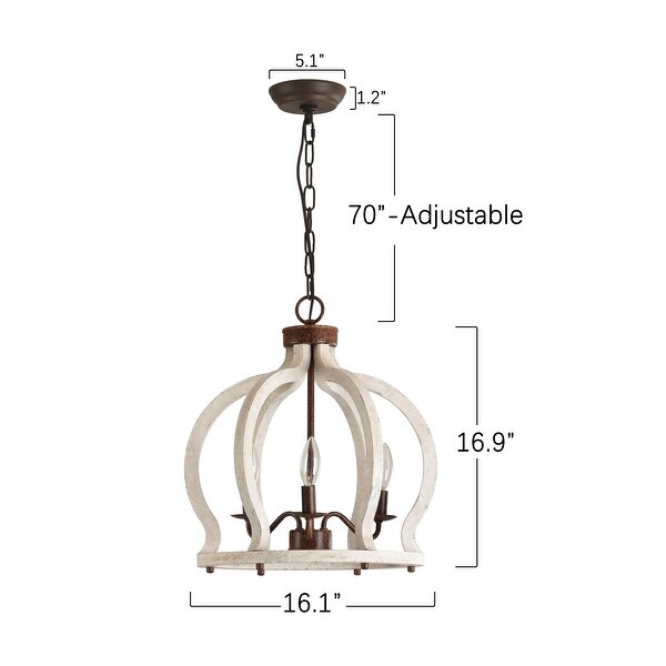 Oaks Aura French Country 3-Light Crown Wood Chandelier Farmhouse Rustic Wood Lighting