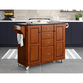 Copper Grove Puff Island Cherry Finish Black Granite Top Kitchen Cart