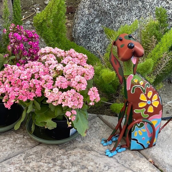 Artisan Multi Metal Eclectic Garden Sculpture Dog Decor