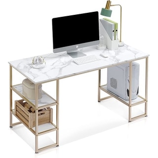 Ivinta Computer Desk with Shelves, White Gaming Desk with CPU Stand