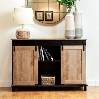 Glitzhome 47.20"L Modern Industrial Wine Cabinet Buffet Sideboard with Sliding Doors