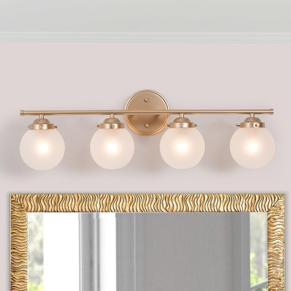 Bela Mid-Century Modern 4-Light Linear Gold Glass Bathroom Vanity Light for Powder Room