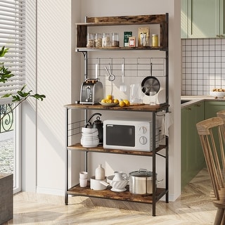 63 Inch Kitchen Baker's Rack with Hutch 8 Side Hooks