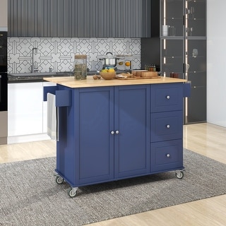 Rolling Mobile Kitchen Island with Drop Leaf