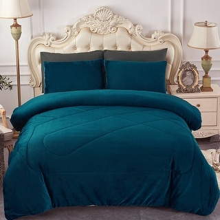 3 Piece Reversible Flannel Plush Borrego California King Teal