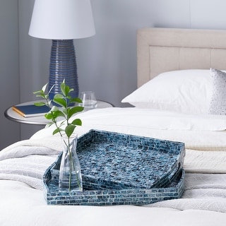 Blue Wood Coastal Tray (Set of 2) - 20 x 14 x 2