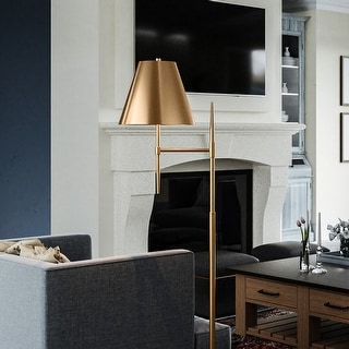 Luxury Vintage Floor Lamp, 24''W x 14''D x 63.5''H, with Mid-Century-Modern Elements, Aged Brass Finish and Metal Shade