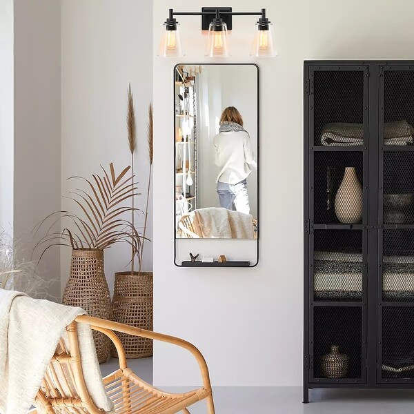 3-Light Dimmable Bathroom Vanity Light Fixture, Black Light Bar, Clear Glass Lamp Shade