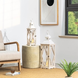 Glitzhome 2-piece Vintage Farmhouse Style Wood/ Metal Lantern Set