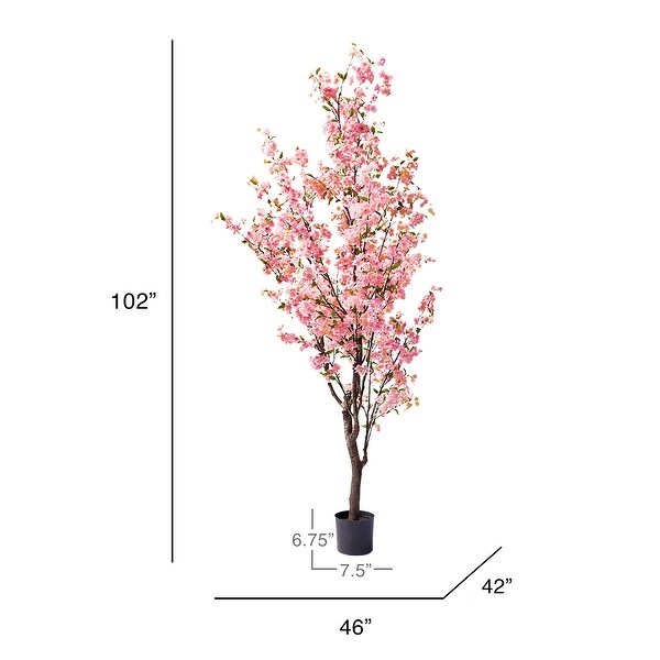 8.5ft Pink Artificial Cherry Blossom Flower Tree Plant in Black Pot - 102" H x 46" W x 42" DP