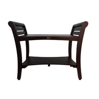 DecoTeak Symmetry 30" Contemporary Solid Teak Shower Bench With Shelf And LiftAide Arms in WoodLand Brown Finish