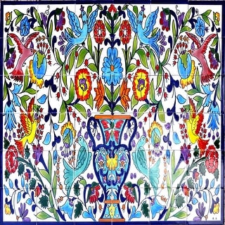 36in x 36in Mosaic Tile Ceramic Wall Mural 36pc Floral Birds Design
