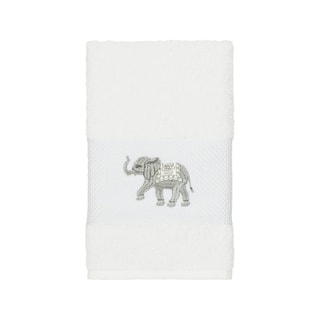Authentic Hotel and Spa Turkish Cotton Elephants Embroidered White Hand Towel
