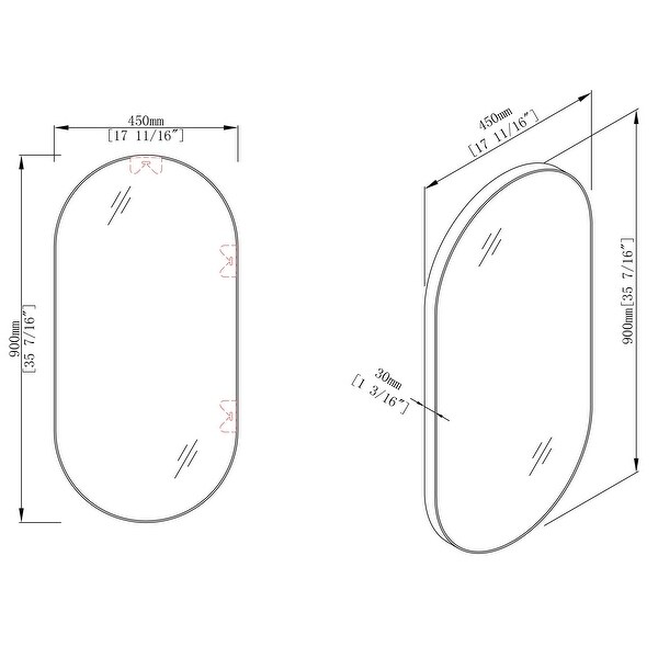 BNK 36" X 18" Black Metal Frame Round Wall Mirror - 35.43"L X 17.71"W