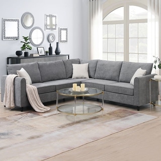 88''x88" Modern Upholstered Grey Living Room Sectional Sofa