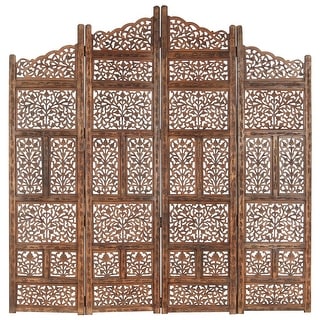 vidaXL Hand carved 4-Panel Room Divider Brown 63"x65" Solid Mango Wood