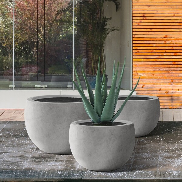 Kante 20", 16" & 12" W Lightweight Round Concrete Planters (Set of 3), Seamless w/ Drainage Hole for Indoor/Outdoor Use
