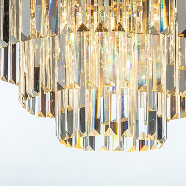 6-Lights Mid-Century Modern Antique Gold/Nickel 3-Tier Round Fringe Crystal Chandelier - N/A