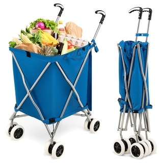 Costway Folding Shopping Cart Utility w/ Water-Resistant Removable - 26'' x 18'' x 37''