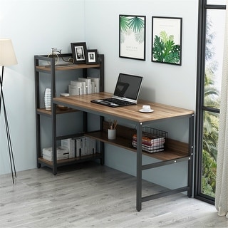 60 " Computer Desk with Hutch Bookshelf, Reversible Home Office Desk