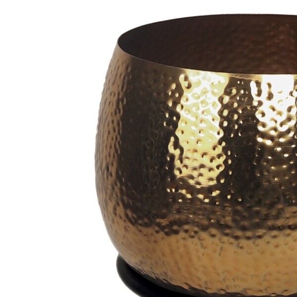 Set of 2 Contemporary Gold Hammered Metal Flower Planter