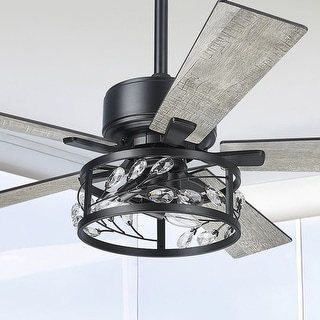 52-Inch Black Crystal Ceiling Fan Light