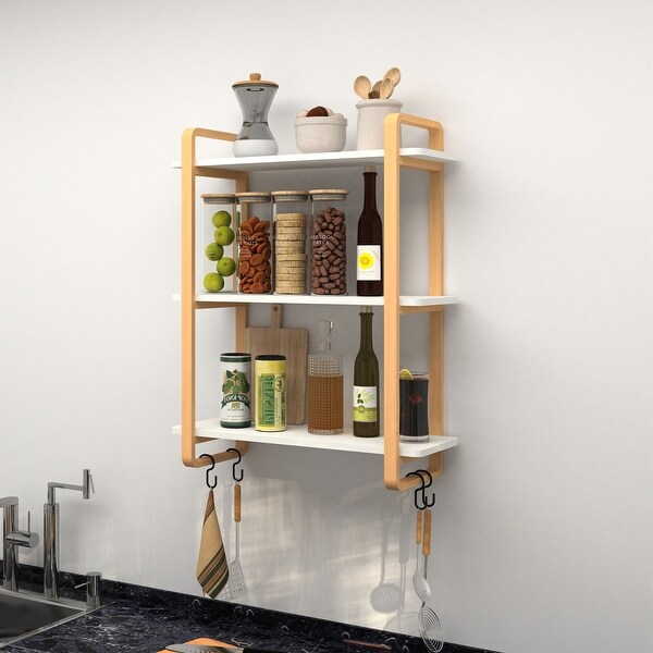 3 Tiers Wall Mount Open Bookshelf Furniture with Solid Wood Frame