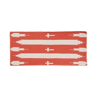 36 Inch Modern Bench, Nailhead Trim, Woven Soft Cotton, Orange, Beige