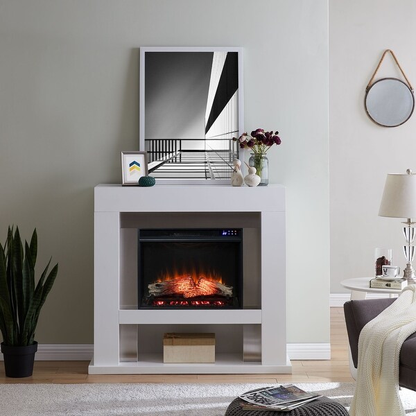 44" White and Black Contemporary Electric Fireplace