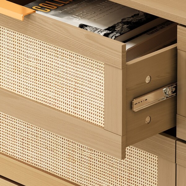 6 Drawers Natural Rattan Dresser with Rattan Drawers