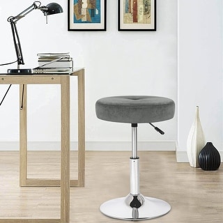 Adeco Makeup Vanity Stool Chair Round Ottoman Tufted 360° Swivel Adjustable - 16.1"x16.1"23.2"