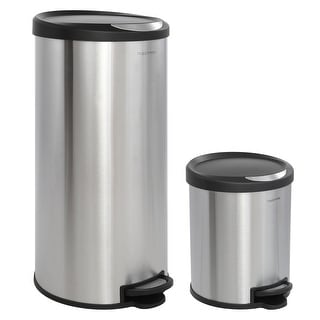 happimess Oscar Round 8-Gallon Step-Open Trash Can with FREE Mini Trash Can, Stainless Steel/Black