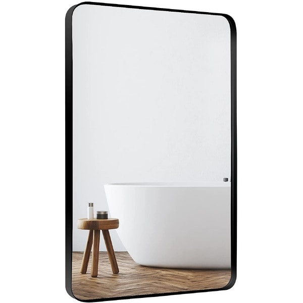 Toolkiss Rectangular Aluminum Framed Wall Bathroom Vanity Mirror in Black