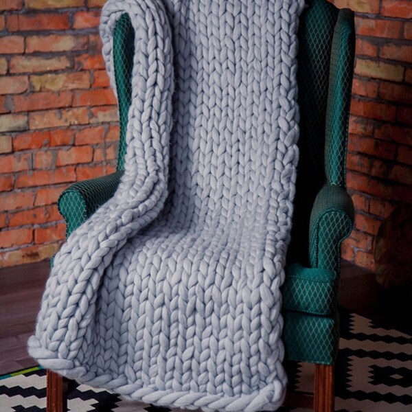 Chunky Knit Blanket Handmade Cable Knit Blanket Warm Soft Cozy for Bed