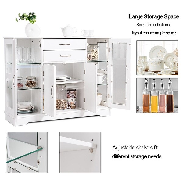 Costway Buffet Storage Cabinet Console Cupboard W/Glass Door Drawers
