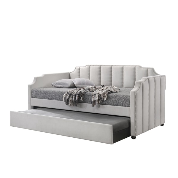 ACME Peridot Daybed & Trundle (Twin Size) in Dove Gray Velvet