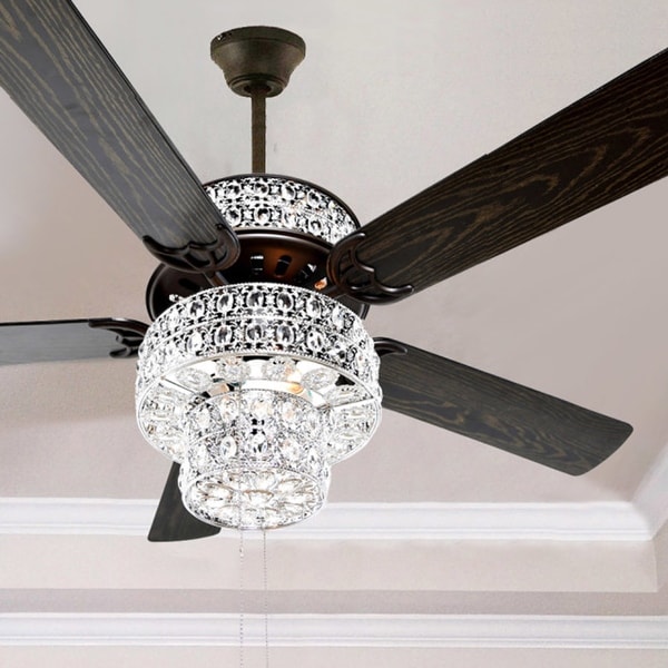 Silver Orchid March Silver Punched Metal and Clear Crystal Ceiling Fan - 52"L x 52"W x 21"H - 52"L x 52"W x 21"H
