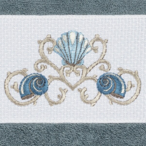 Authentic Hotel and Spa Turkish Cotton Shells Embroidered Teal Blue 4-piece Hand Towel Set