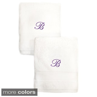 Sweet Kids 2-piece White Turkish Cotton Hand Towels Personalized with Lavender Purple Monogrammed Initial