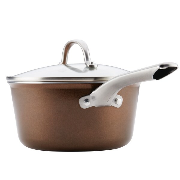 Ayesha Curry Home Collection Porcelain Enamel Nonstick Sauce Pan with Lid, 3-Quart, Brown Sugar