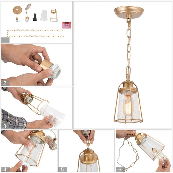 Modern Glam Gold 1-light Mini Kitchen Island Pendant with Bubble Glass - N/A