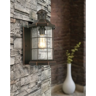 Eglo San Mateo Creek 16-inch, 1-Light Outdoor Wall Light with Oil Rubbed Bronze Finish and Clear Seeded Glass