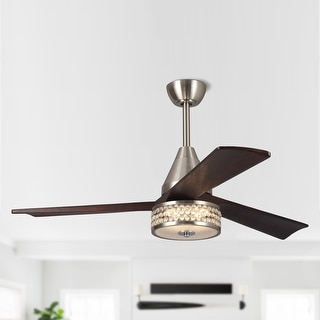 52-inch Wood 3-Blade Crystal Dimmable LED Ceiling Fan with Remote
