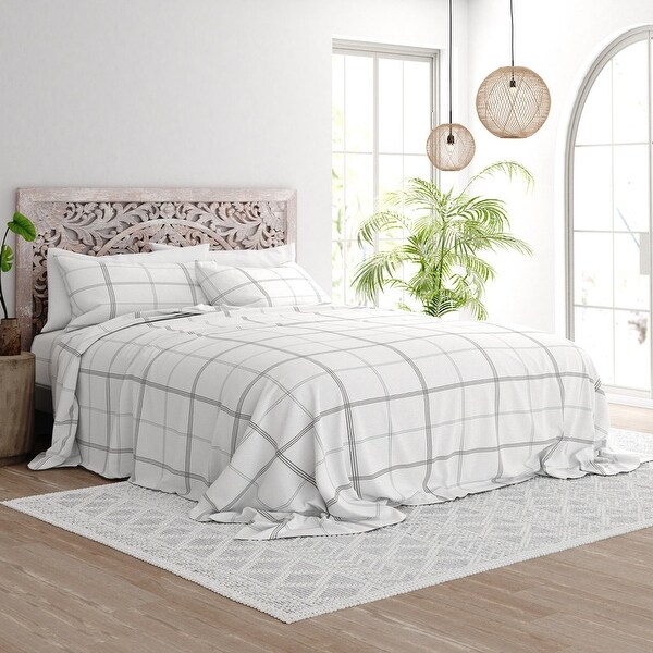 Becky Cameron Checkered 4 Piece 100% Cotton Brushed Flannel Deep Pocket Bed Sheet Set