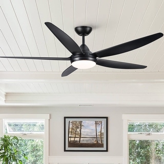 56 in. Outdoor/Indoor Matte Black integrated LED Ceiling Fan with Remote Control, DC Motor - 56 inches